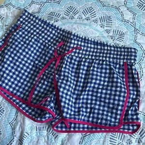 Vineyard Vines fishing shorts in blue and white gingham pattern